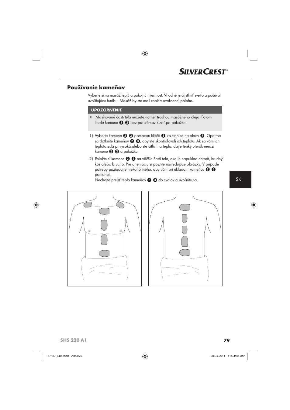 Používanie kameňov | Silvercrest SHS 220 A1 User Manual | Page 81 / 86