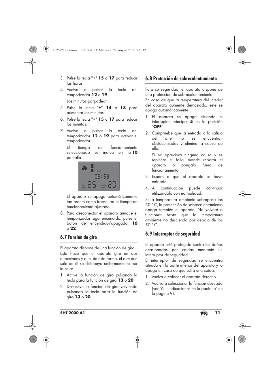 7 función de giro, 8 protección de sobrecalentamiento, 9 interruptor de seguridad | Silvercrest SHT 2000 A1 User Manual | Page 13 / 70