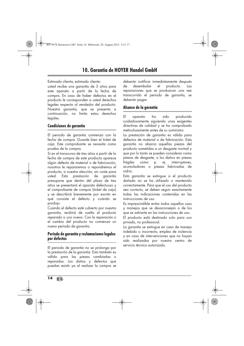 Garantía de hoyer handel gmbh | Silvercrest SHT 2000 A1 User Manual | Page 16 / 70