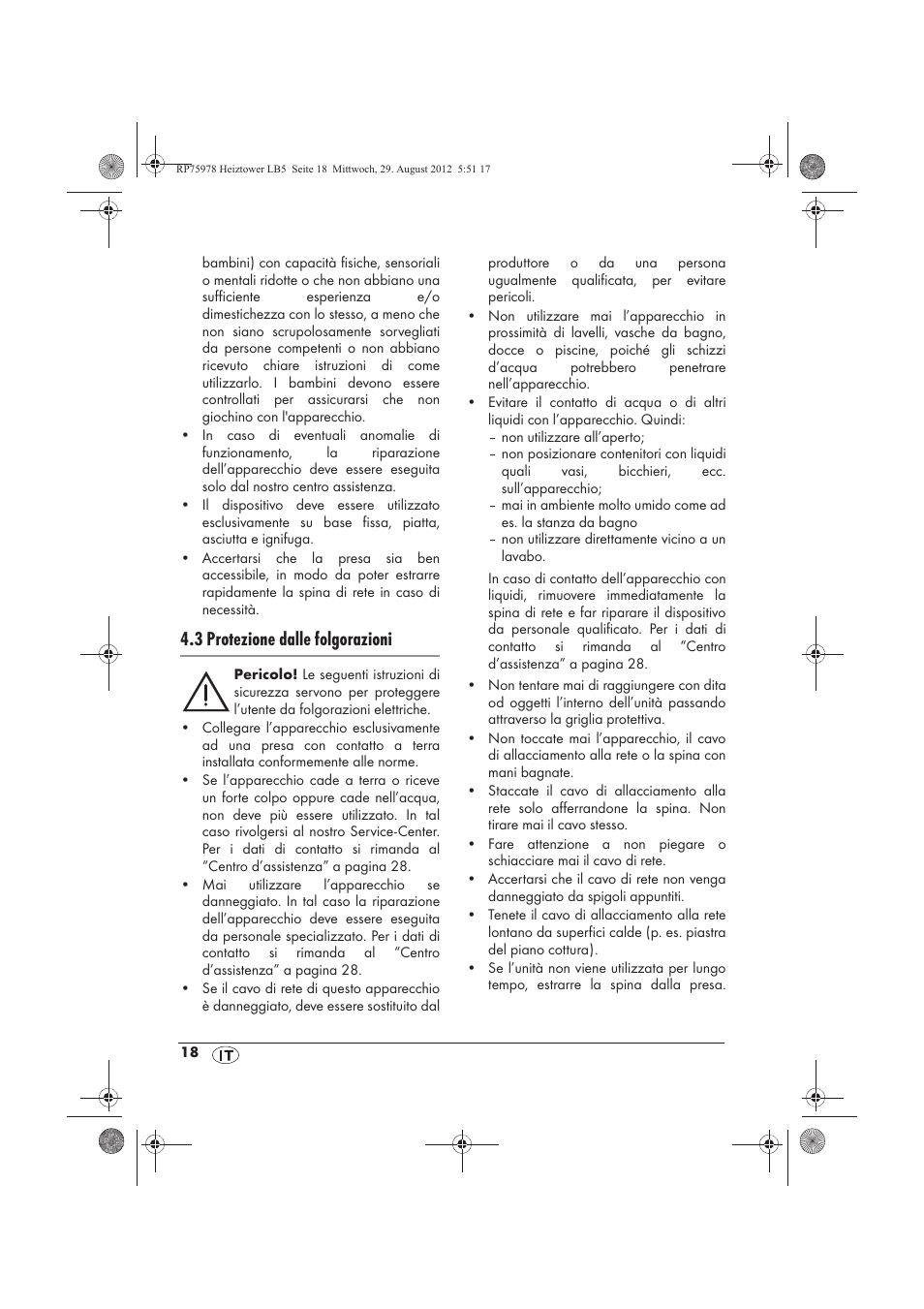 3 protezione dalle folgorazioni | Silvercrest SHT 2000 A1 User Manual | Page 20 / 70
