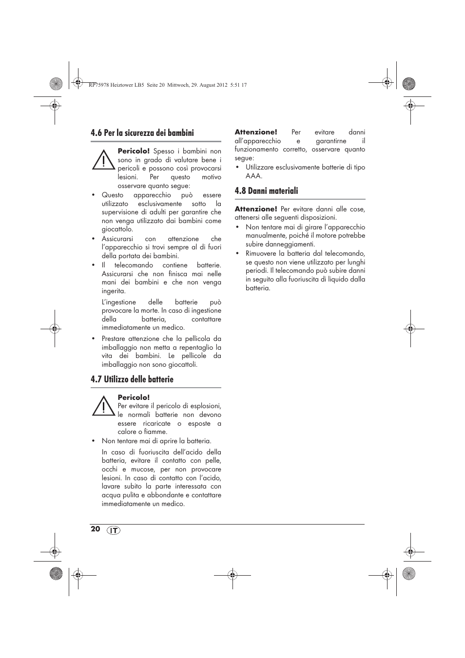 6 per la sicurezza dei bambini, 7 utilizzo delle batterie, 8 danni materiali | Silvercrest SHT 2000 A1 User Manual | Page 22 / 70