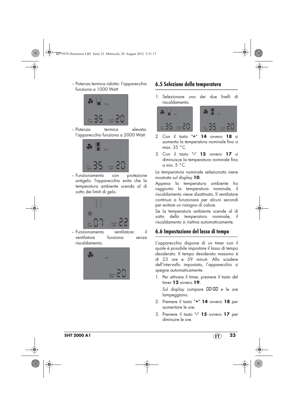 5 selezione della temperatura, 6 impostazione del lasso di tempo | Silvercrest SHT 2000 A1 User Manual | Page 25 / 70