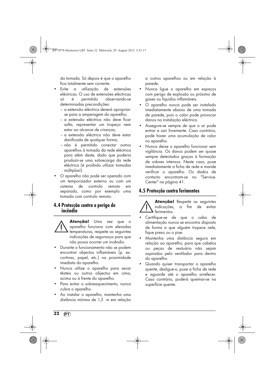 4 protecção contra o perigo de incêndio, 5 protecção contra ferimentos | Silvercrest SHT 2000 A1 User Manual | Page 34 / 70