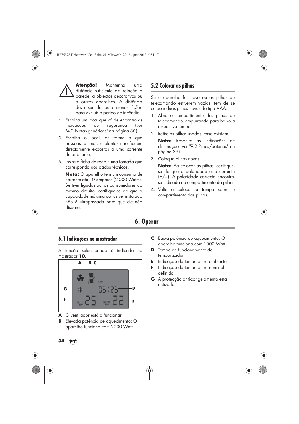 Operar, 2 colocar as pilhas, 1 indicações no mostrador | Silvercrest SHT 2000 A1 User Manual | Page 36 / 70