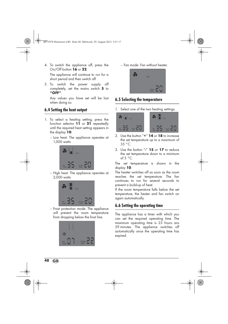 4 setting the heat output, 5 selecting the temperature, 6 setting the operating time | Silvercrest SHT 2000 A1 User Manual | Page 50 / 70