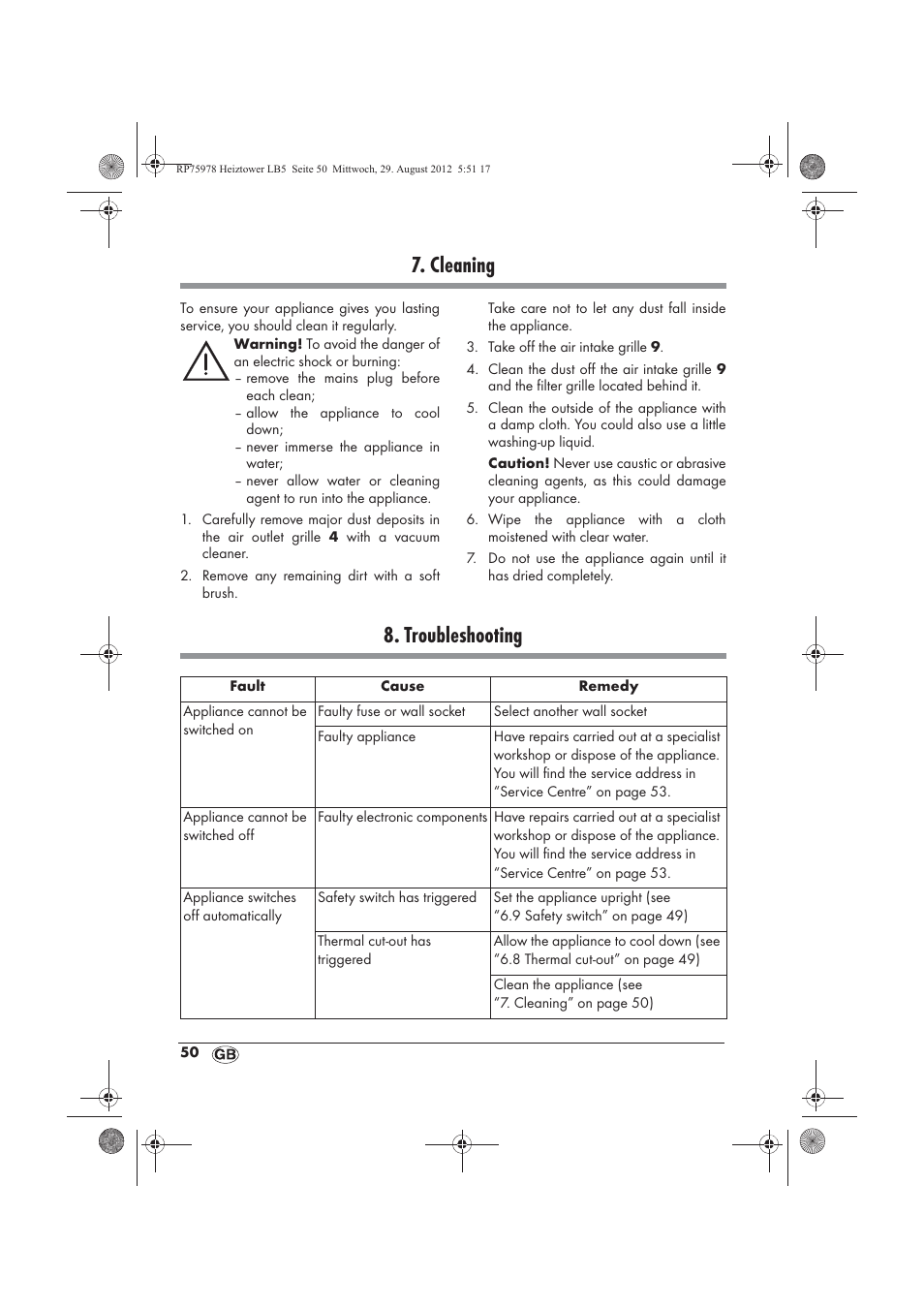 Cleaning, Troubleshooting | Silvercrest SHT 2000 A1 User Manual | Page 52 / 70