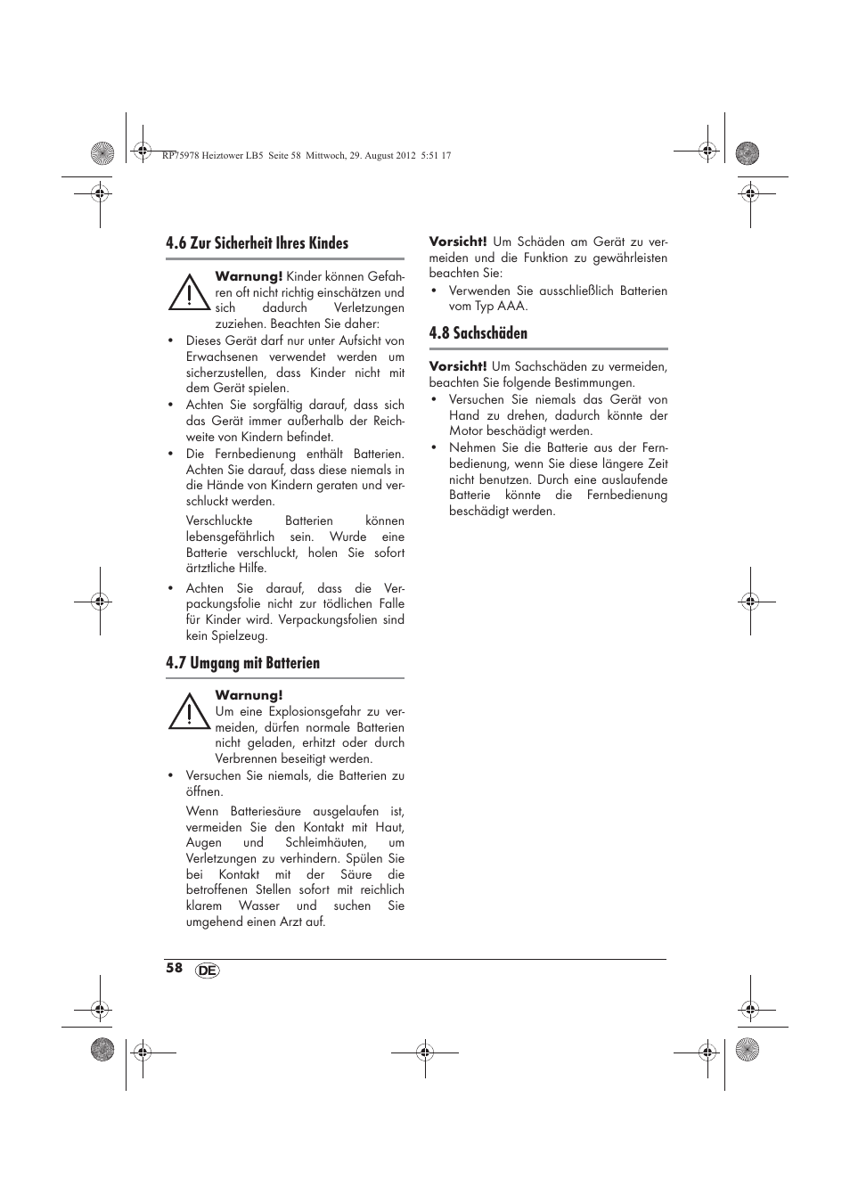 6 zur sicherheit ihres kindes, 7 umgang mit batterien, 8 sachschäden | Silvercrest SHT 2000 A1 User Manual | Page 60 / 70