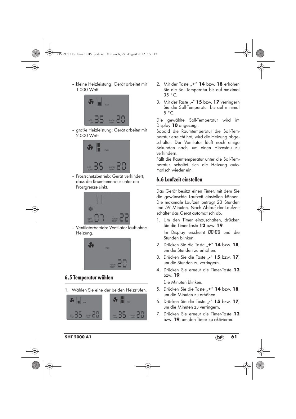 5 temperatur wählen, 6 laufzeit einstellen | Silvercrest SHT 2000 A1 User Manual | Page 63 / 70