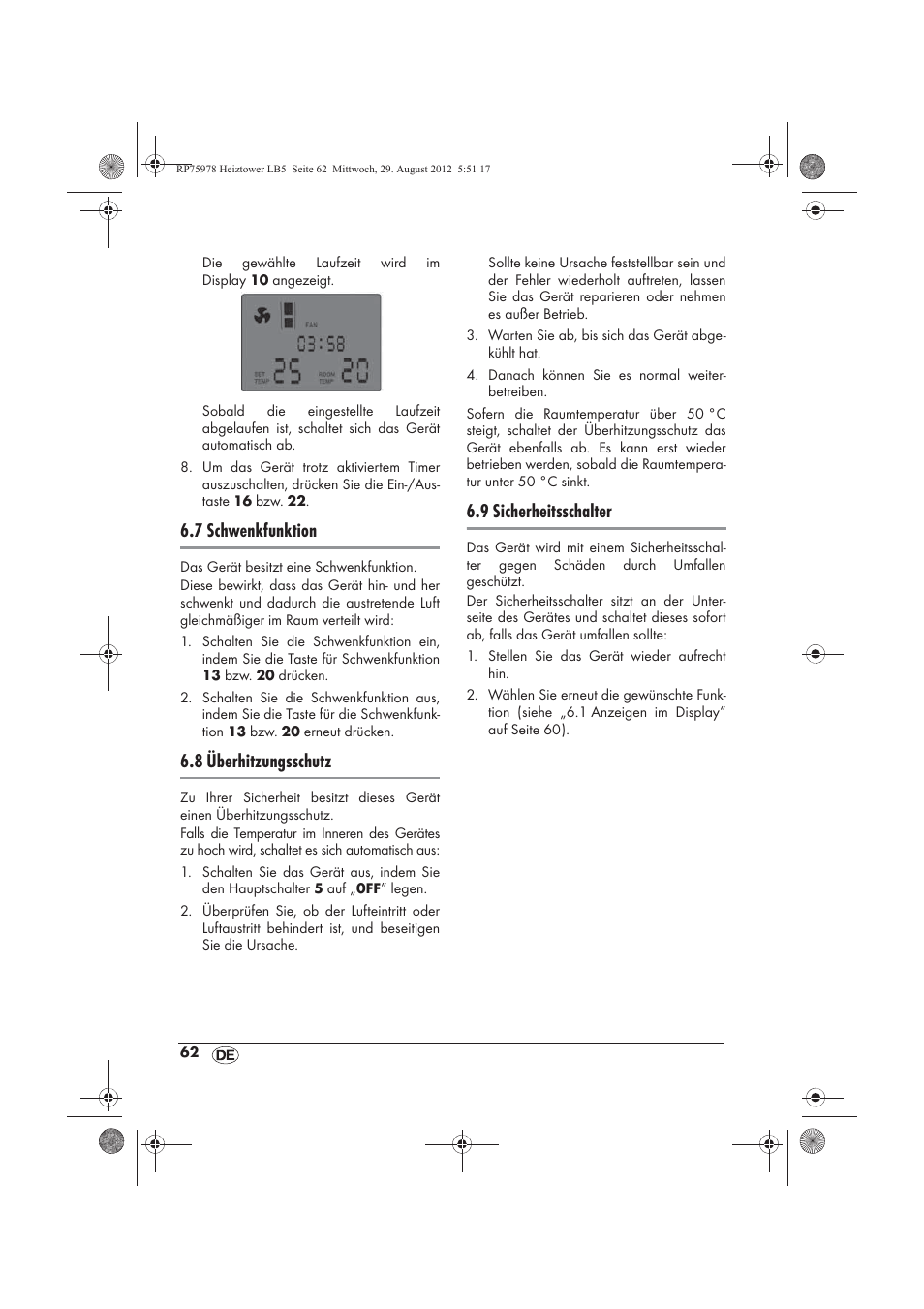 7 schwenkfunktion, 8 überhitzungsschutz, 9 sicherheitsschalter | Silvercrest SHT 2000 A1 User Manual | Page 64 / 70