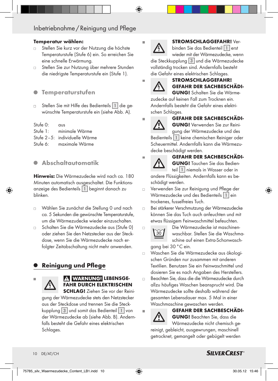 Temperaturstufen, Abschaltautomatik, Reinigung und pflege | Silvercrest SWD 100 A2 User Manual | Page 10 / 44