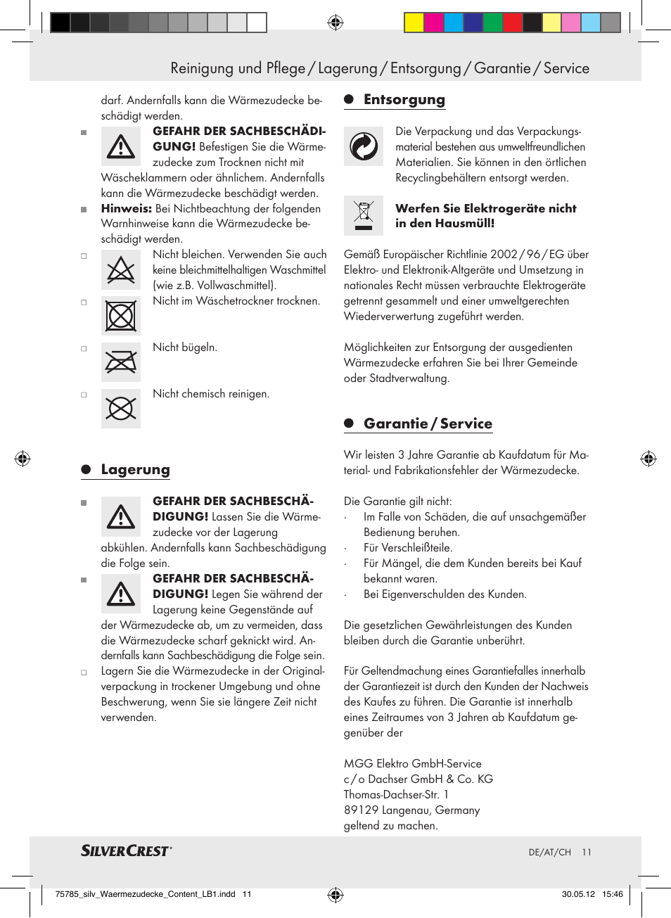 Lagerung, Entsorgung, Garantie / service | Silvercrest SWD 100 A2 User Manual | Page 11 / 44