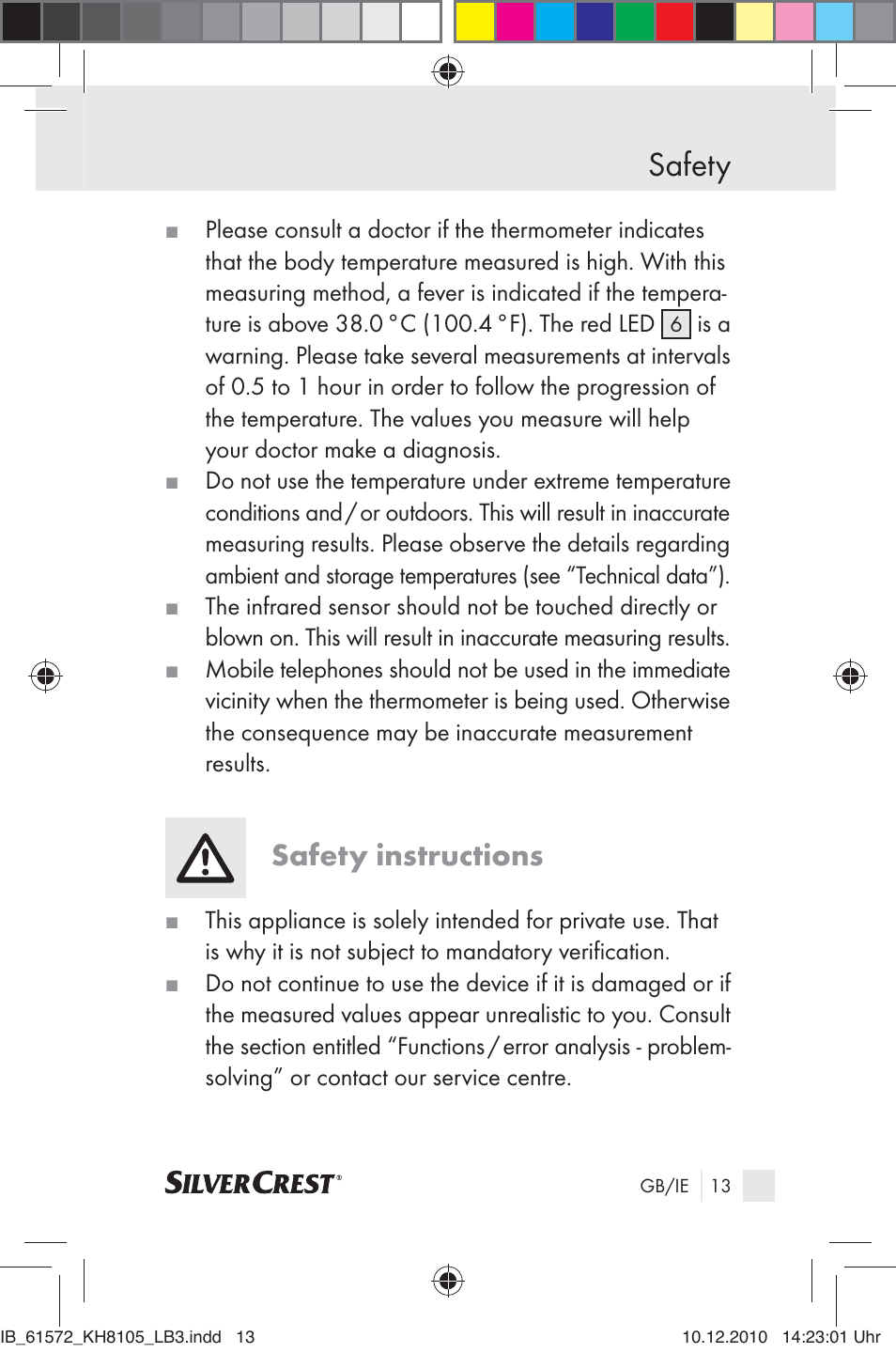 Safety, Safety instructions | Silvercrest KH 8105 User Manual | Page 11 / 114