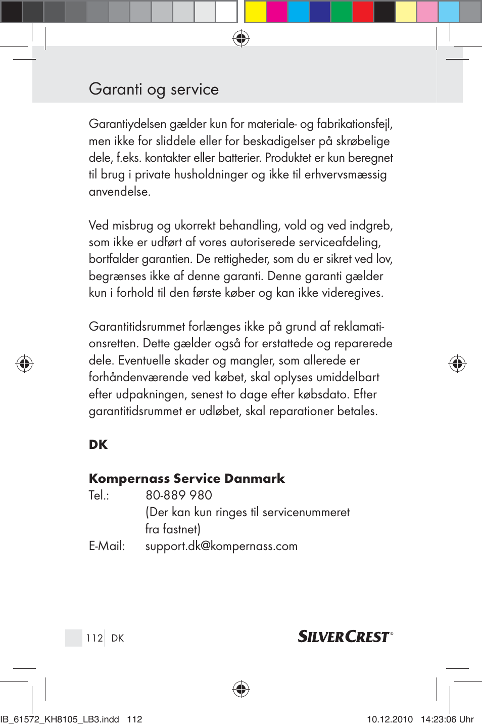 Garanti og service | Silvercrest KH 8105 User Manual | Page 110 / 114
