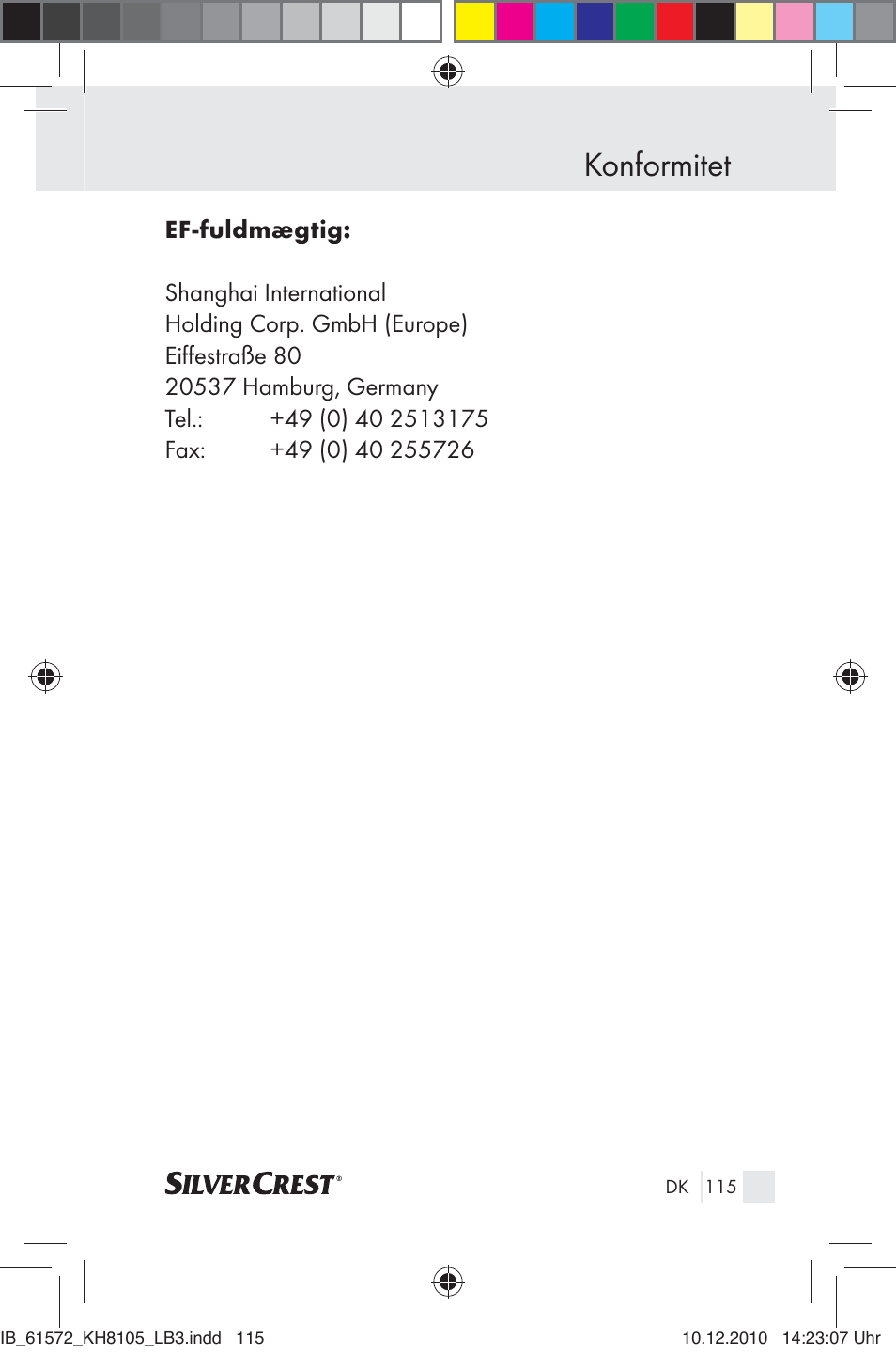 Konformitet | Silvercrest KH 8105 User Manual | Page 113 / 114