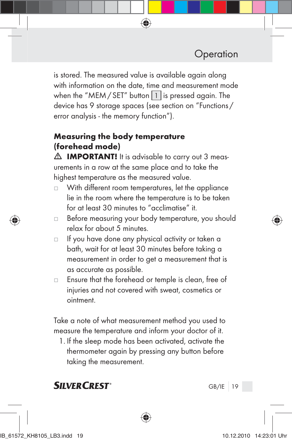 Operation | Silvercrest KH 8105 User Manual | Page 17 / 114