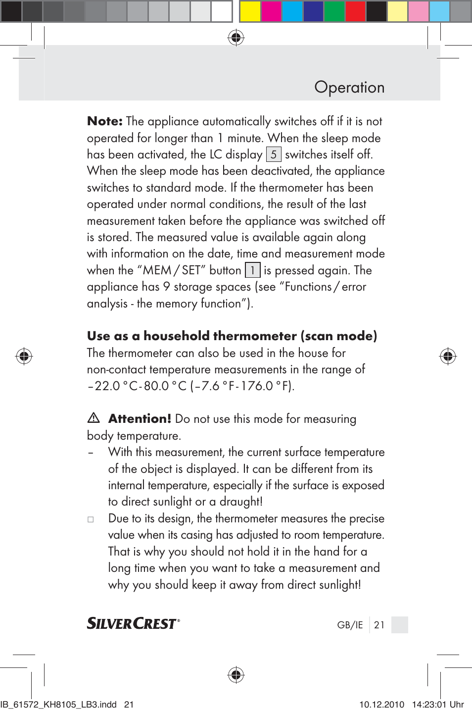Operation | Silvercrest KH 8105 User Manual | Page 19 / 114
