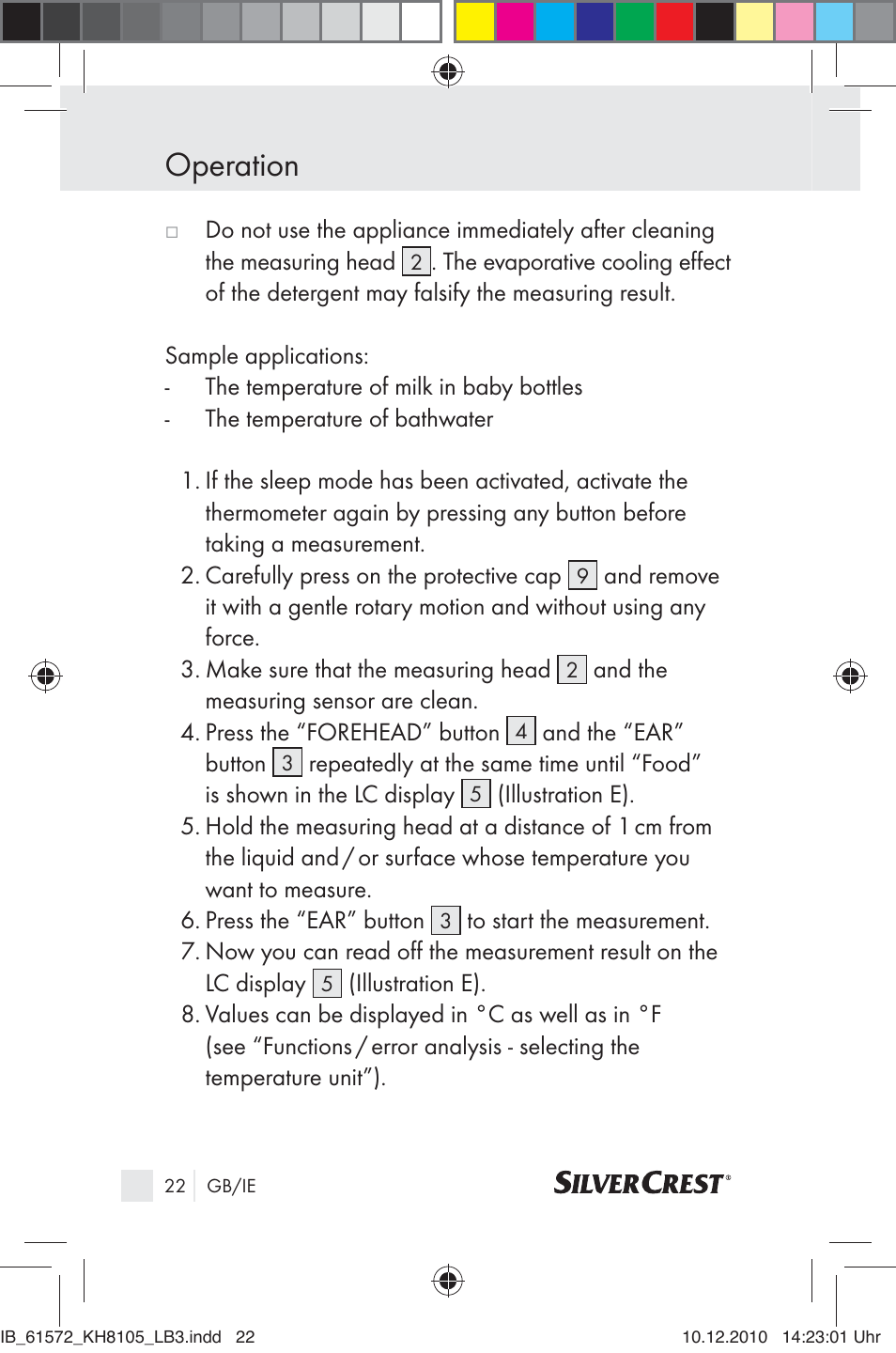 Operation | Silvercrest KH 8105 User Manual | Page 20 / 114