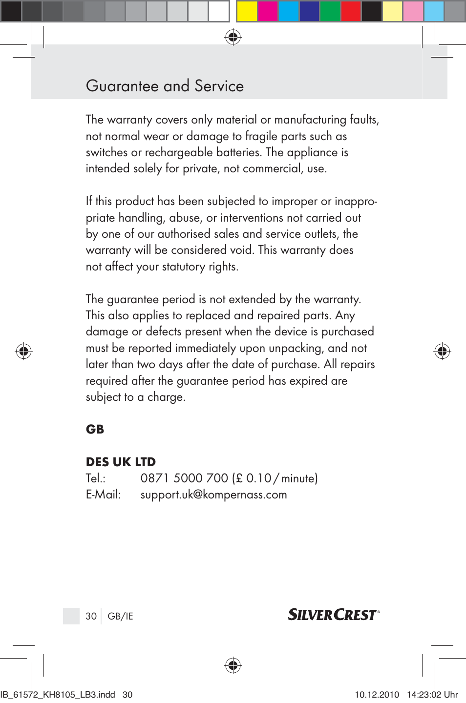 Guarantee and service | Silvercrest KH 8105 User Manual | Page 28 / 114