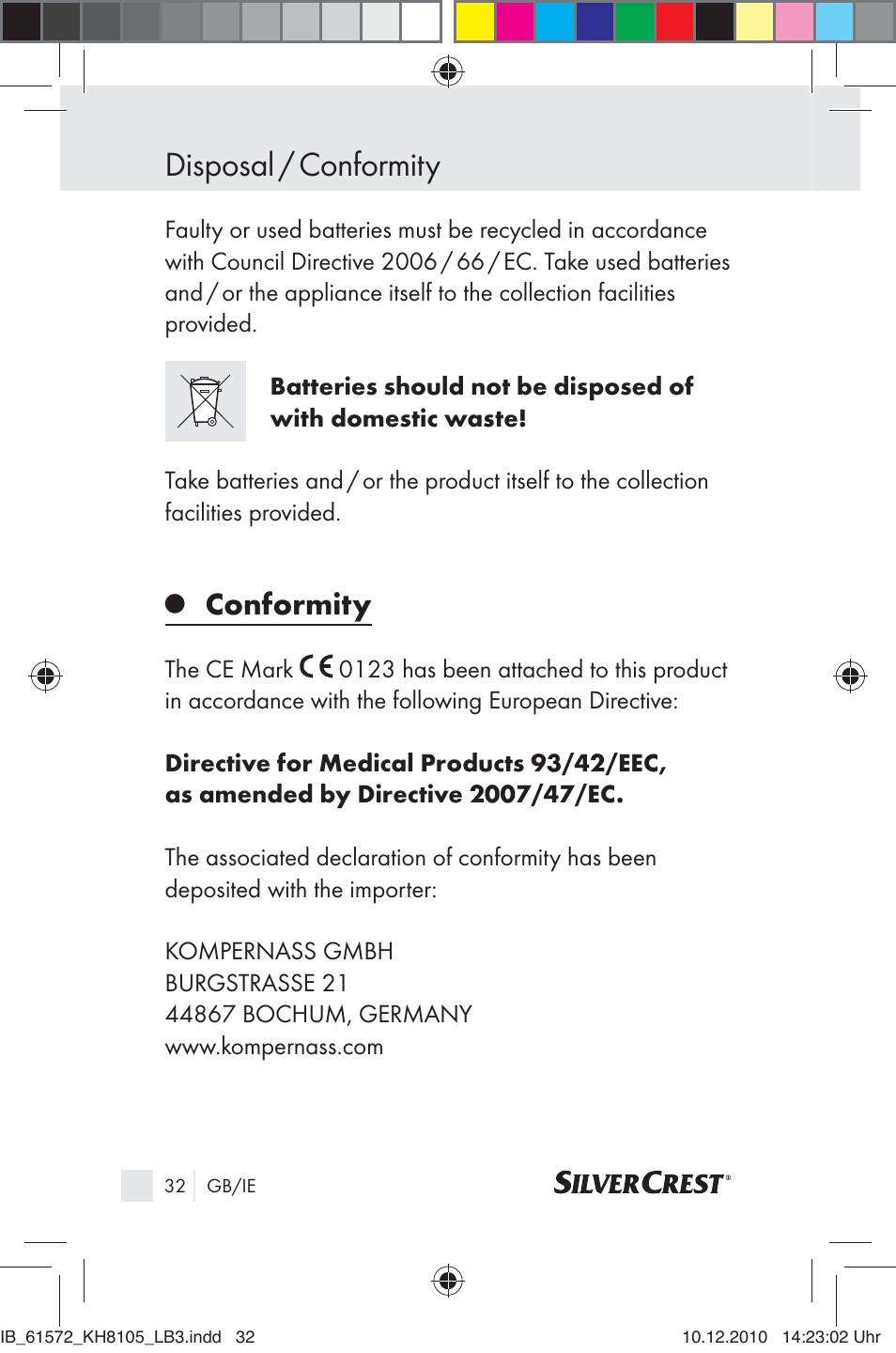Disposal / conformity, Conformity | Silvercrest KH 8105 User Manual | Page 30 / 114