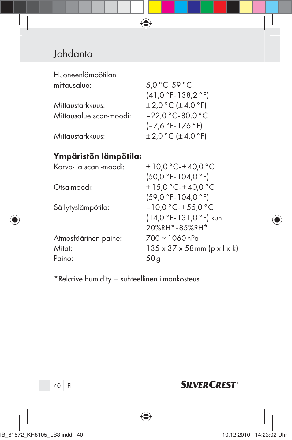 Johdanto | Silvercrest KH 8105 User Manual | Page 38 / 114