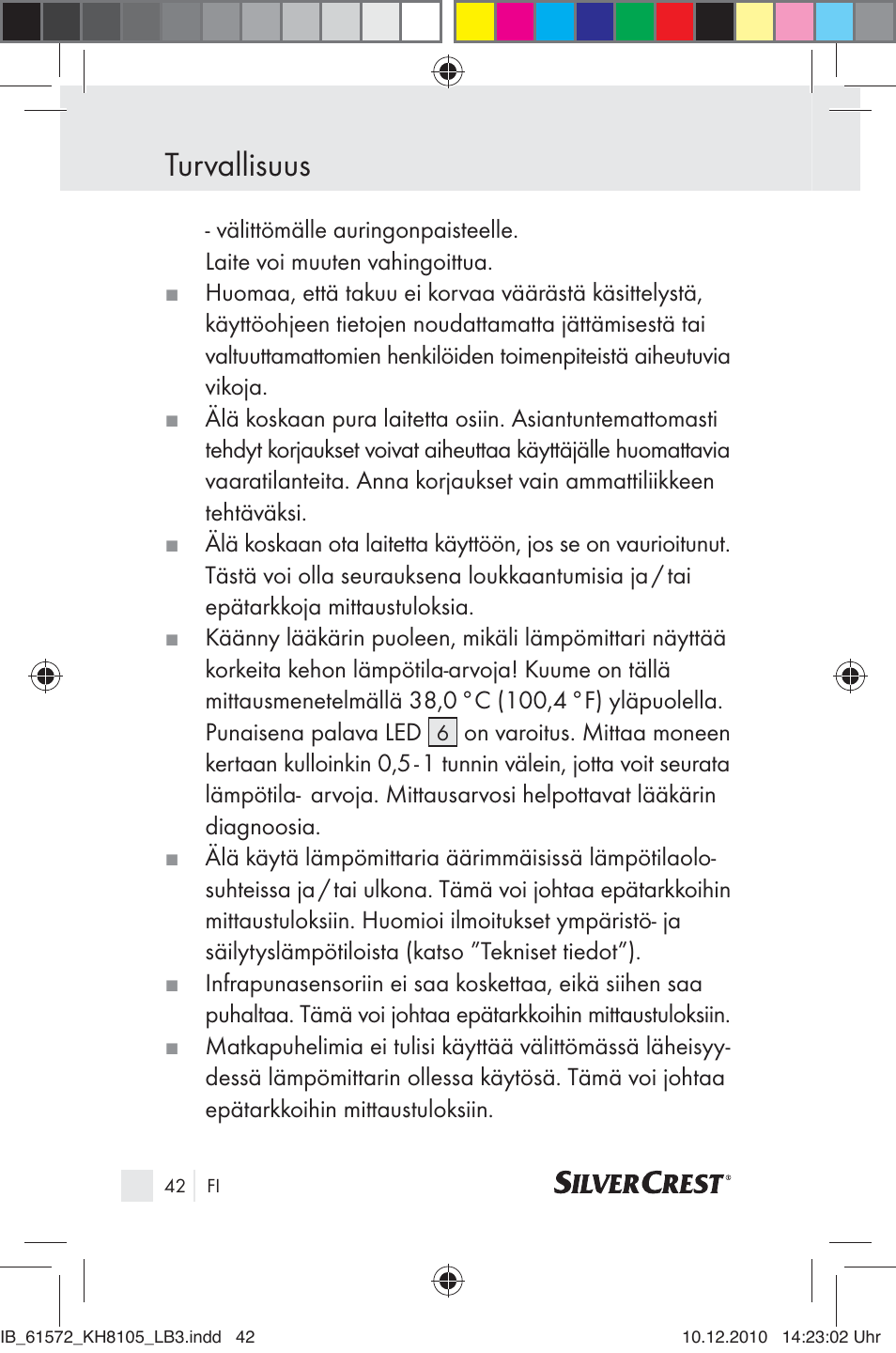Turvallisuus | Silvercrest KH 8105 User Manual | Page 40 / 114