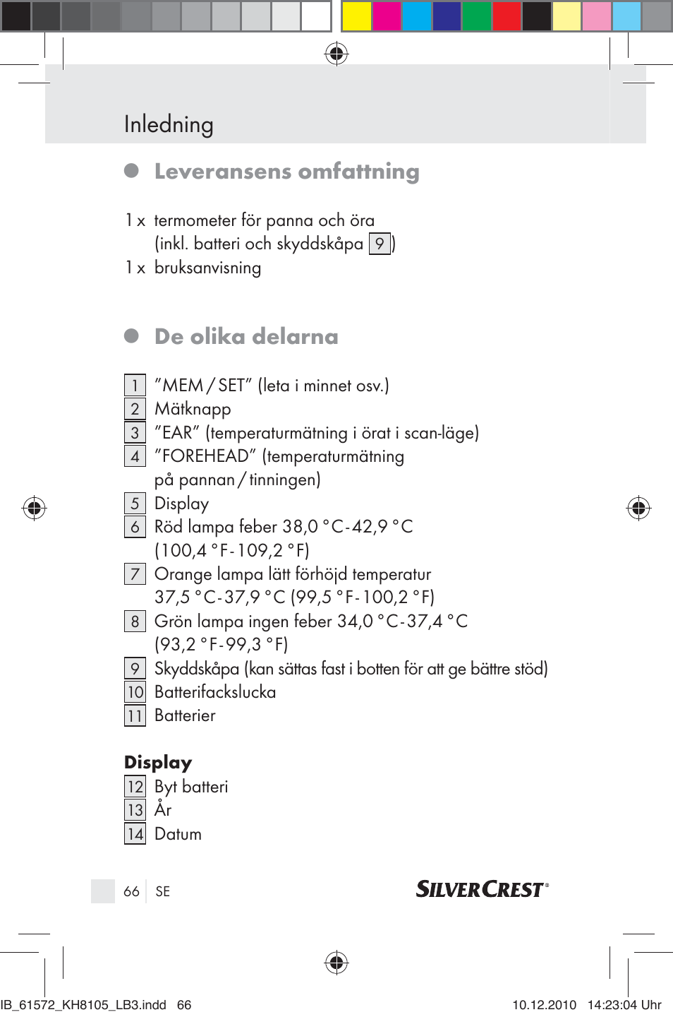 Inledning, Leveransens omfattning, De olika delarna | Silvercrest KH 8105 User Manual | Page 64 / 114