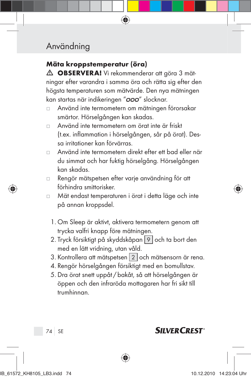 Användning | Silvercrest KH 8105 User Manual | Page 72 / 114