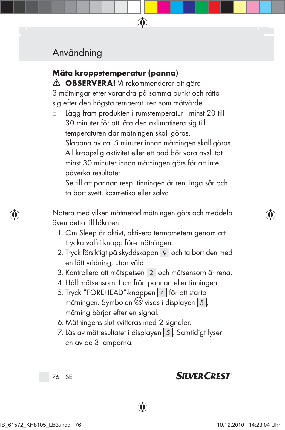 Användning | Silvercrest KH 8105 User Manual | Page 74 / 114