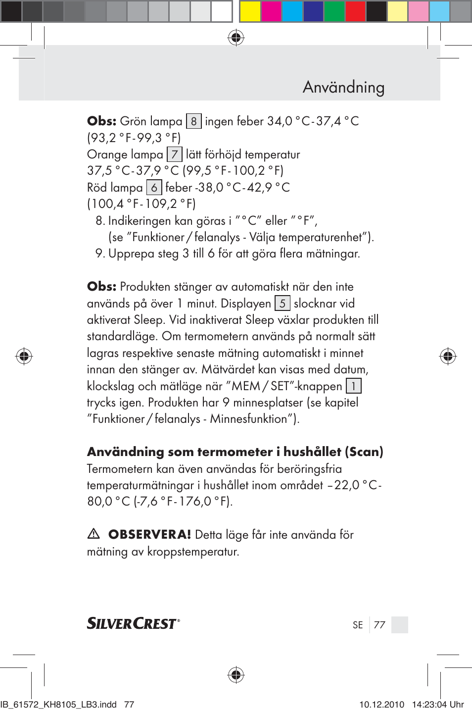 Användning | Silvercrest KH 8105 User Manual | Page 75 / 114