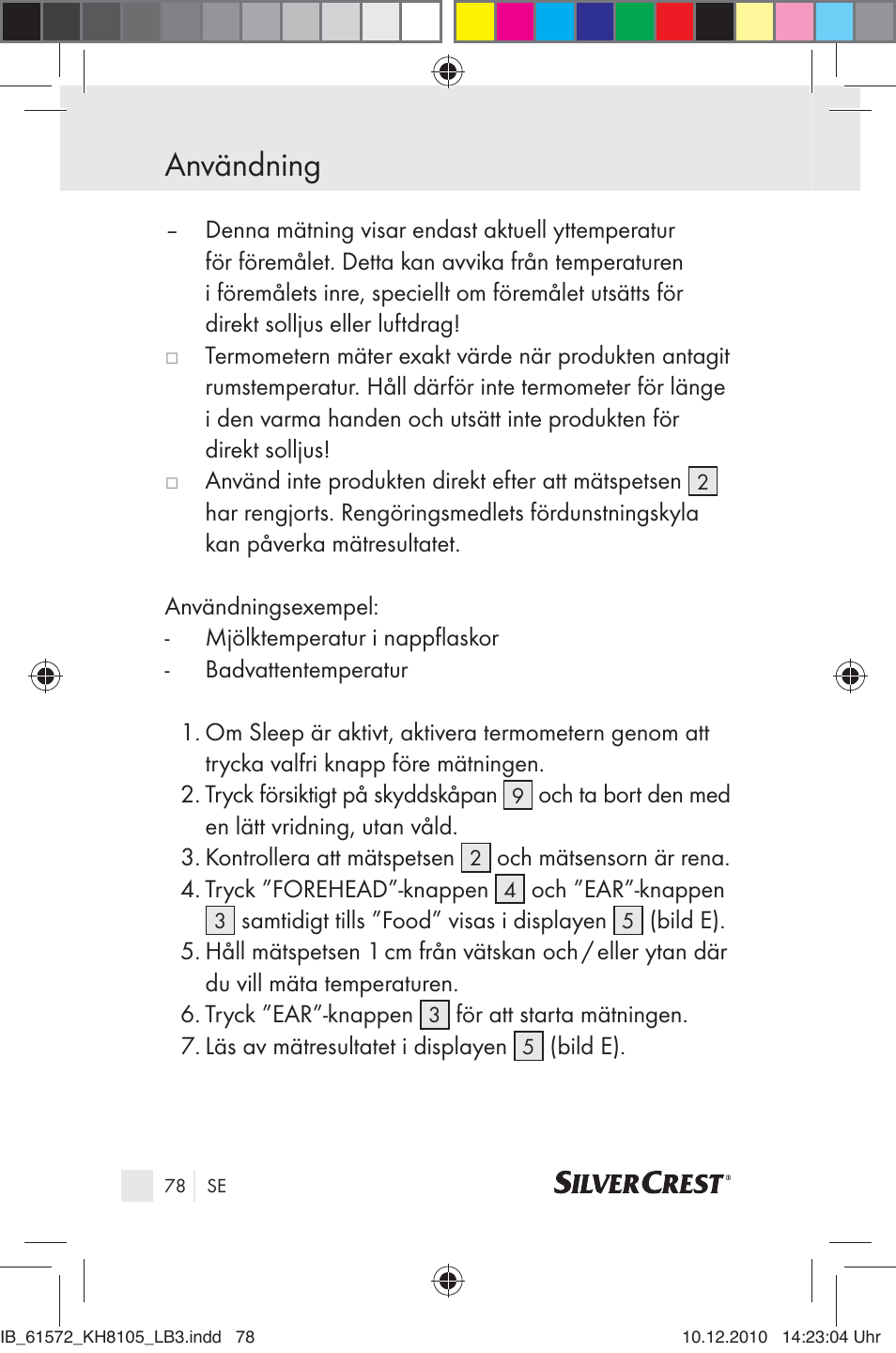 Användning | Silvercrest KH 8105 User Manual | Page 76 / 114