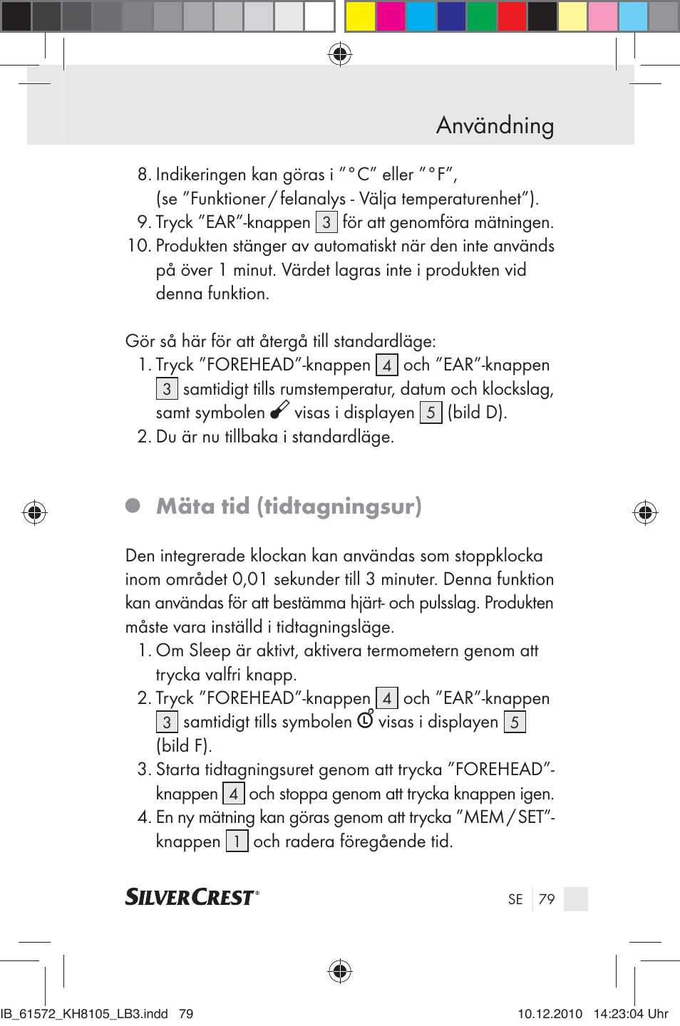 Användning, Mäta tid (tidtagningsur) | Silvercrest KH 8105 User Manual | Page 77 / 114
