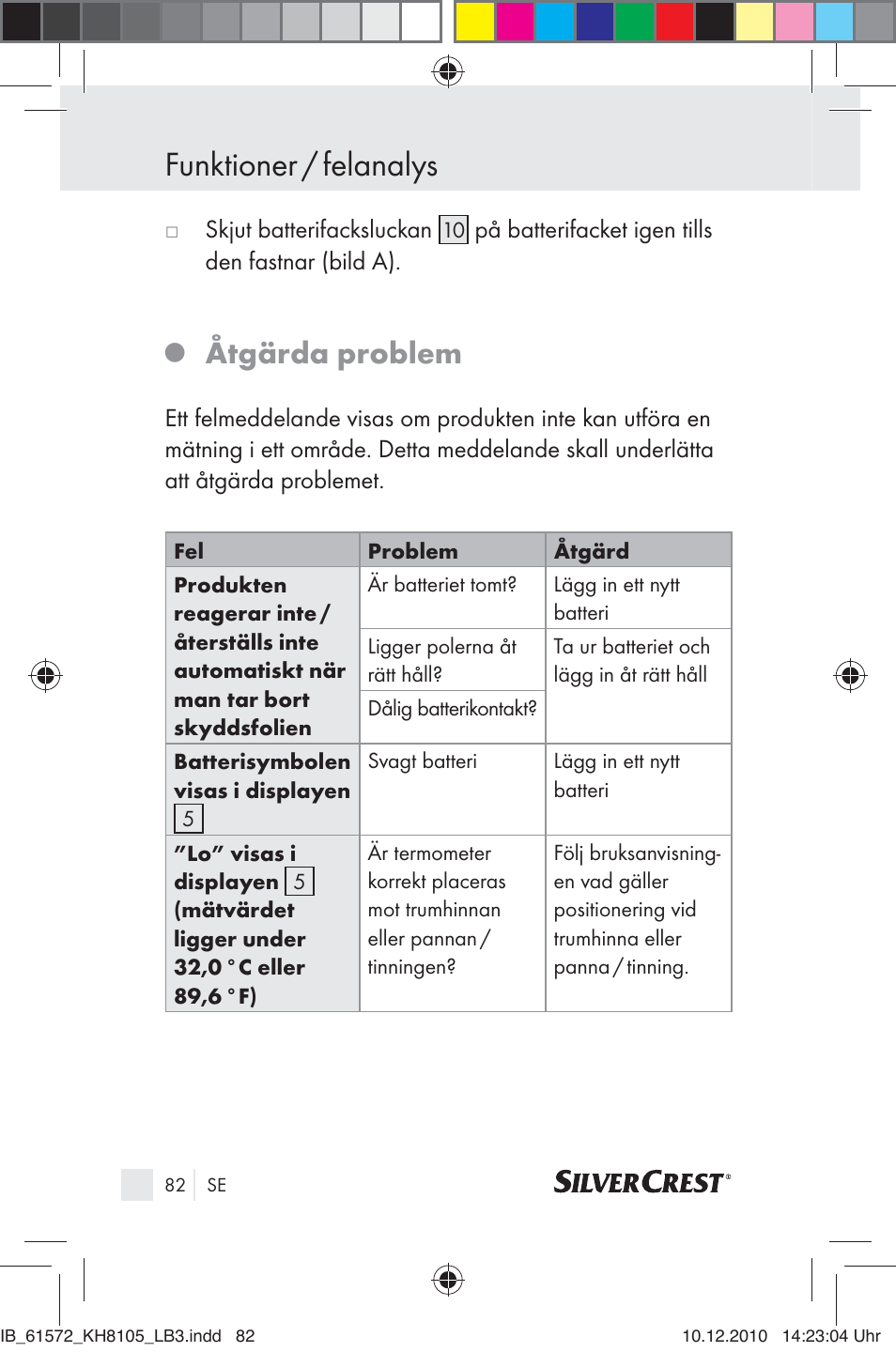 Funktioner / felanalys, Åtgärda problem | Silvercrest KH 8105 User Manual | Page 80 / 114