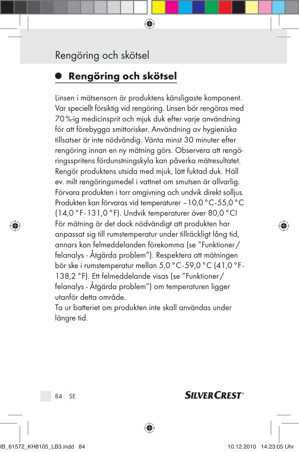 Rengöring och skötsel | Silvercrest KH 8105 User Manual | Page 82 / 114