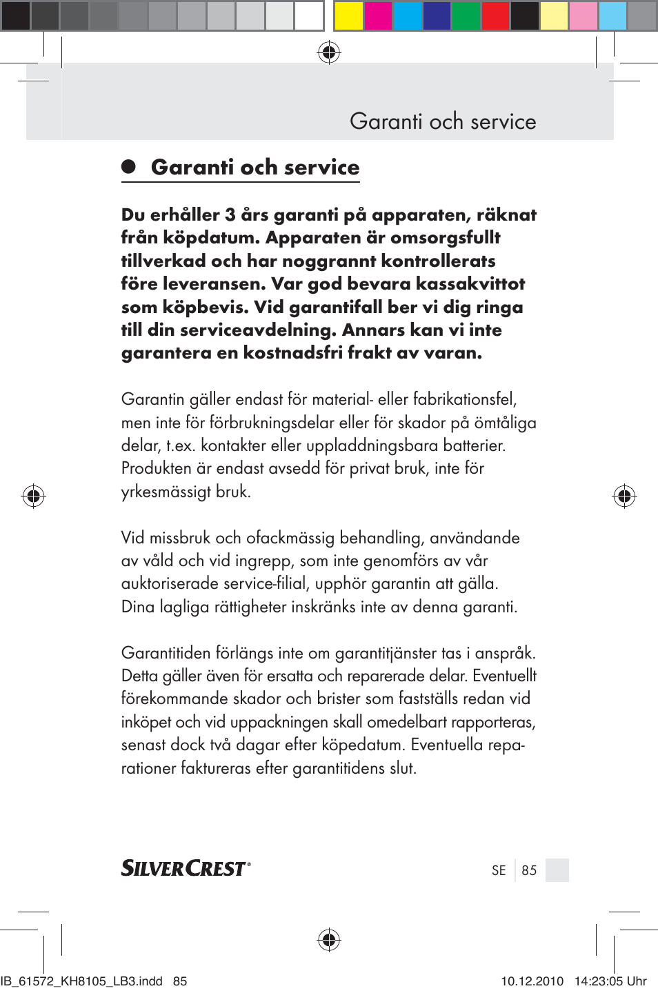 Garanti och service | Silvercrest KH 8105 User Manual | Page 83 / 114