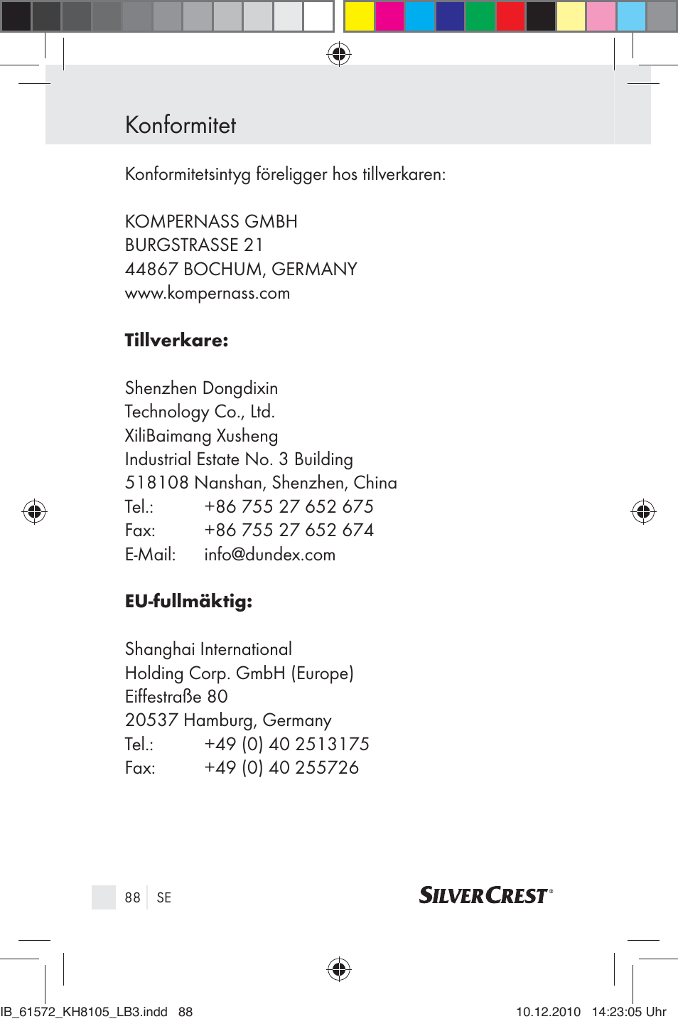 Konformitet | Silvercrest KH 8105 User Manual | Page 86 / 114