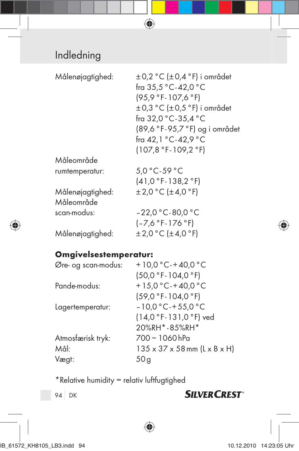 Indledning | Silvercrest KH 8105 User Manual | Page 92 / 114
