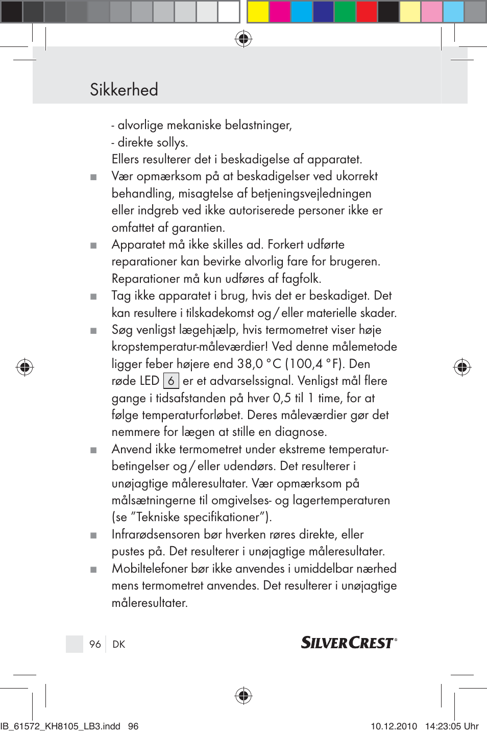 Sikkerhed | Silvercrest KH 8105 User Manual | Page 94 / 114