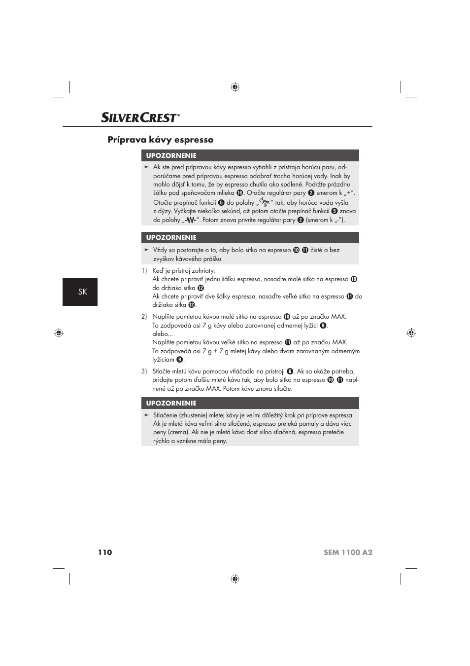 Príprava kávy espresso | Silvercrest SEM 1100 A2 User Manual | Page 112 / 142