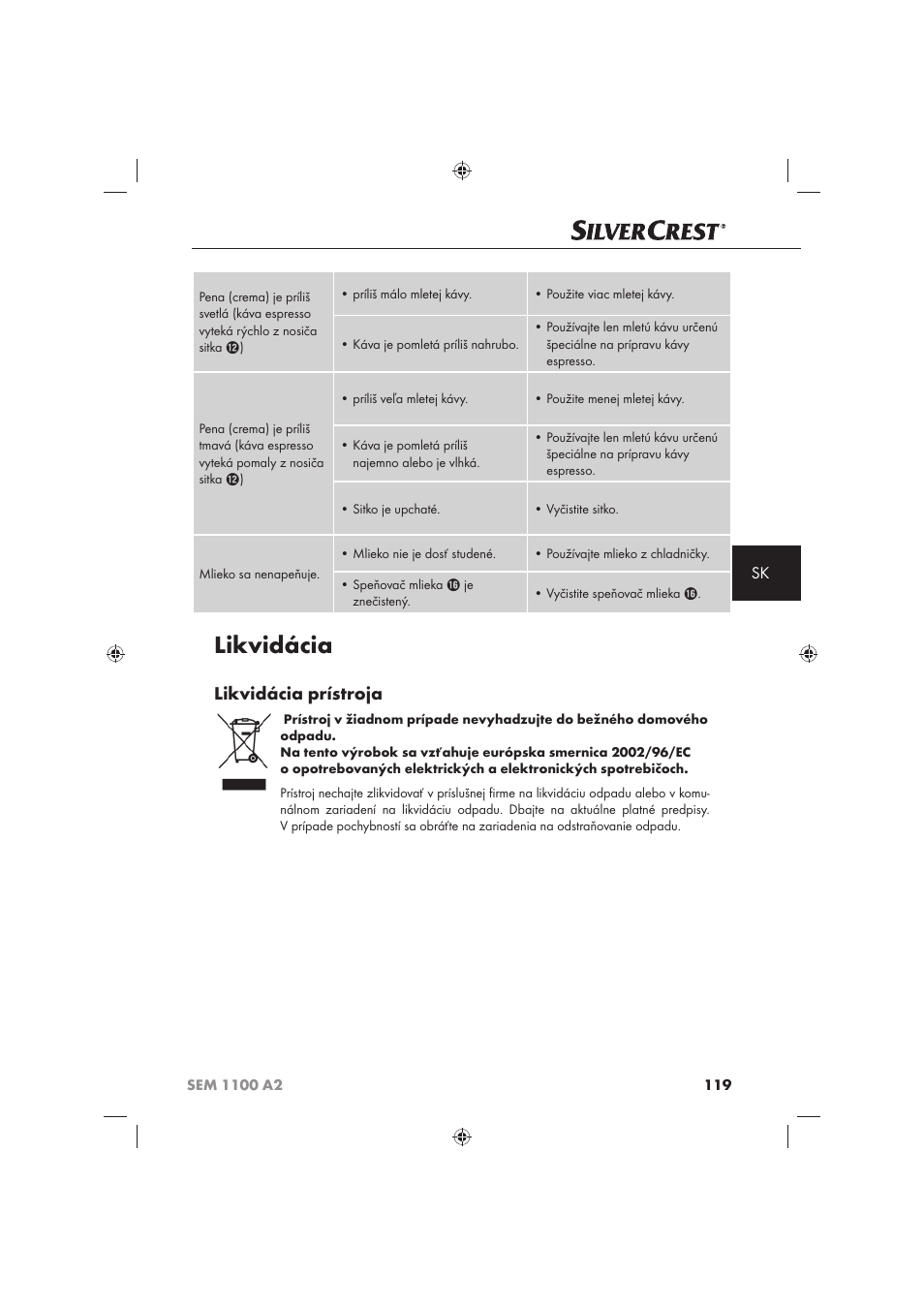 Likvidácia, Likvidácia prístroja | Silvercrest SEM 1100 A2 User Manual | Page 121 / 142