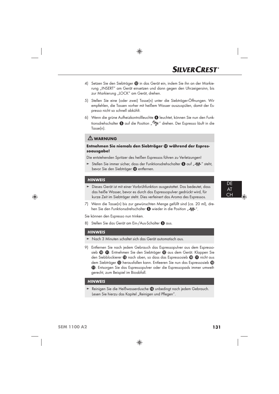 De at ch | Silvercrest SEM 1100 A2 User Manual | Page 133 / 142