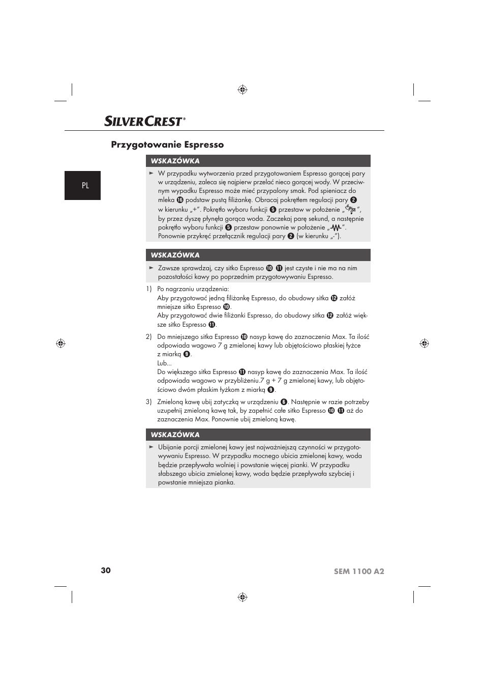 Przygotowanie espresso | Silvercrest SEM 1100 A2 User Manual | Page 32 / 142