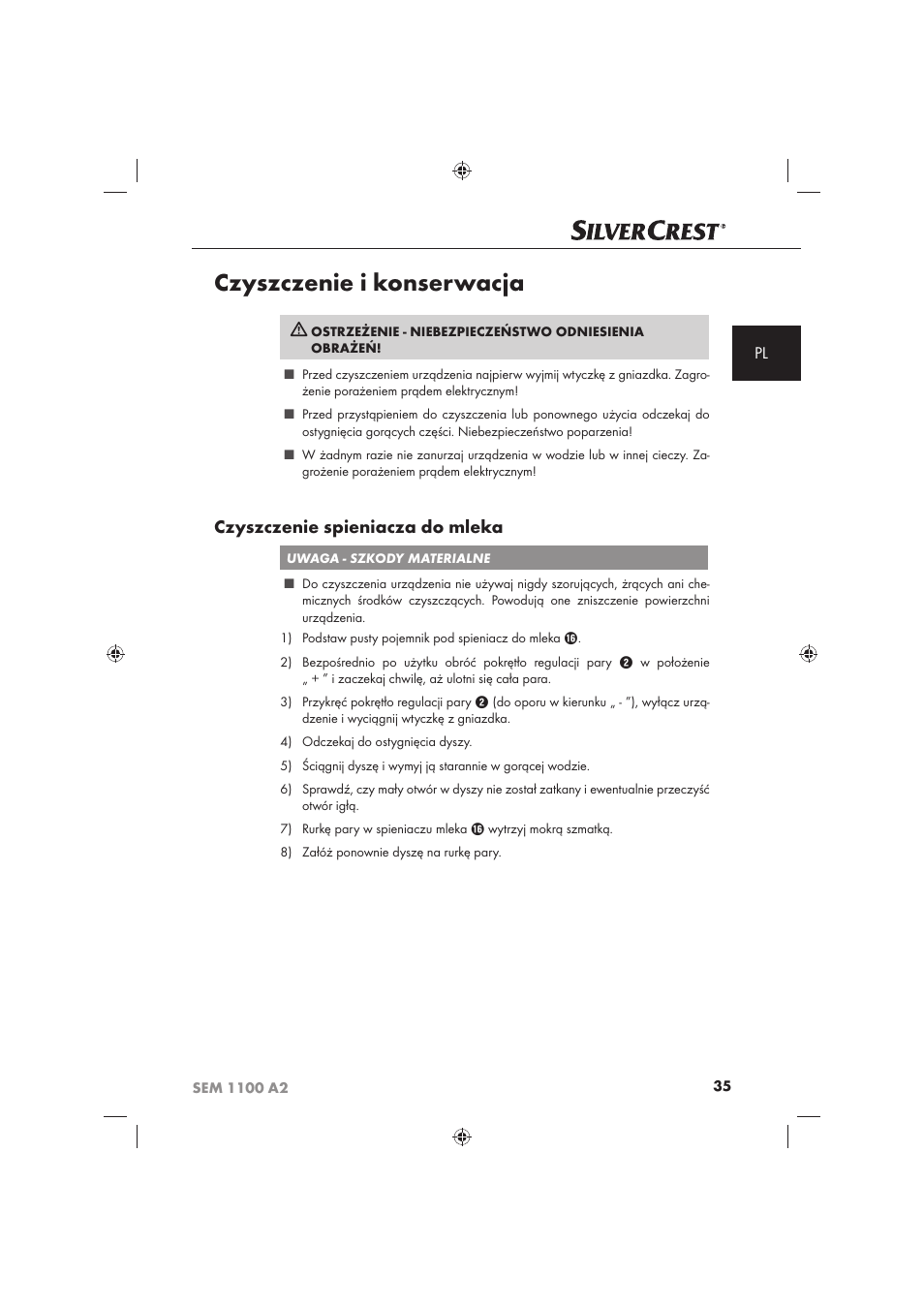 Czyszczenie i konserwacja, Czyszczenie spieniacza do mleka | Silvercrest SEM 1100 A2 User Manual | Page 37 / 142