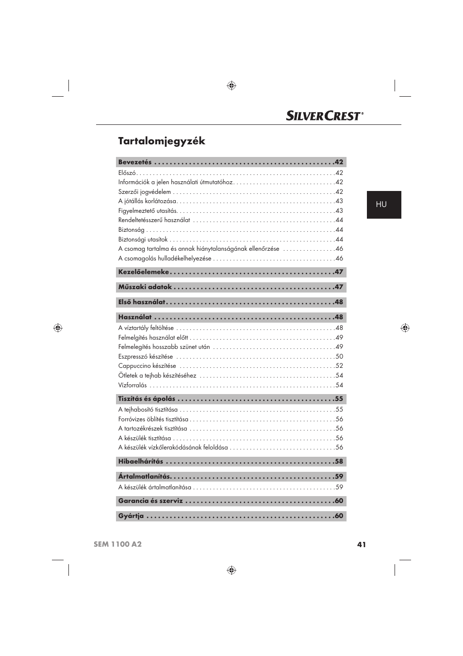 Tartalomjegyzék | Silvercrest SEM 1100 A2 User Manual | Page 43 / 142