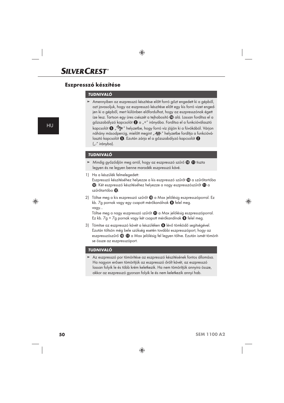 Eszpresszó készítése | Silvercrest SEM 1100 A2 User Manual | Page 52 / 142