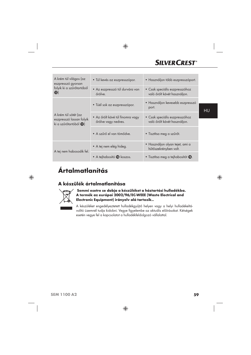 Ártalmatlanítás, A készülék ártalmatlanítása | Silvercrest SEM 1100 A2 User Manual | Page 61 / 142