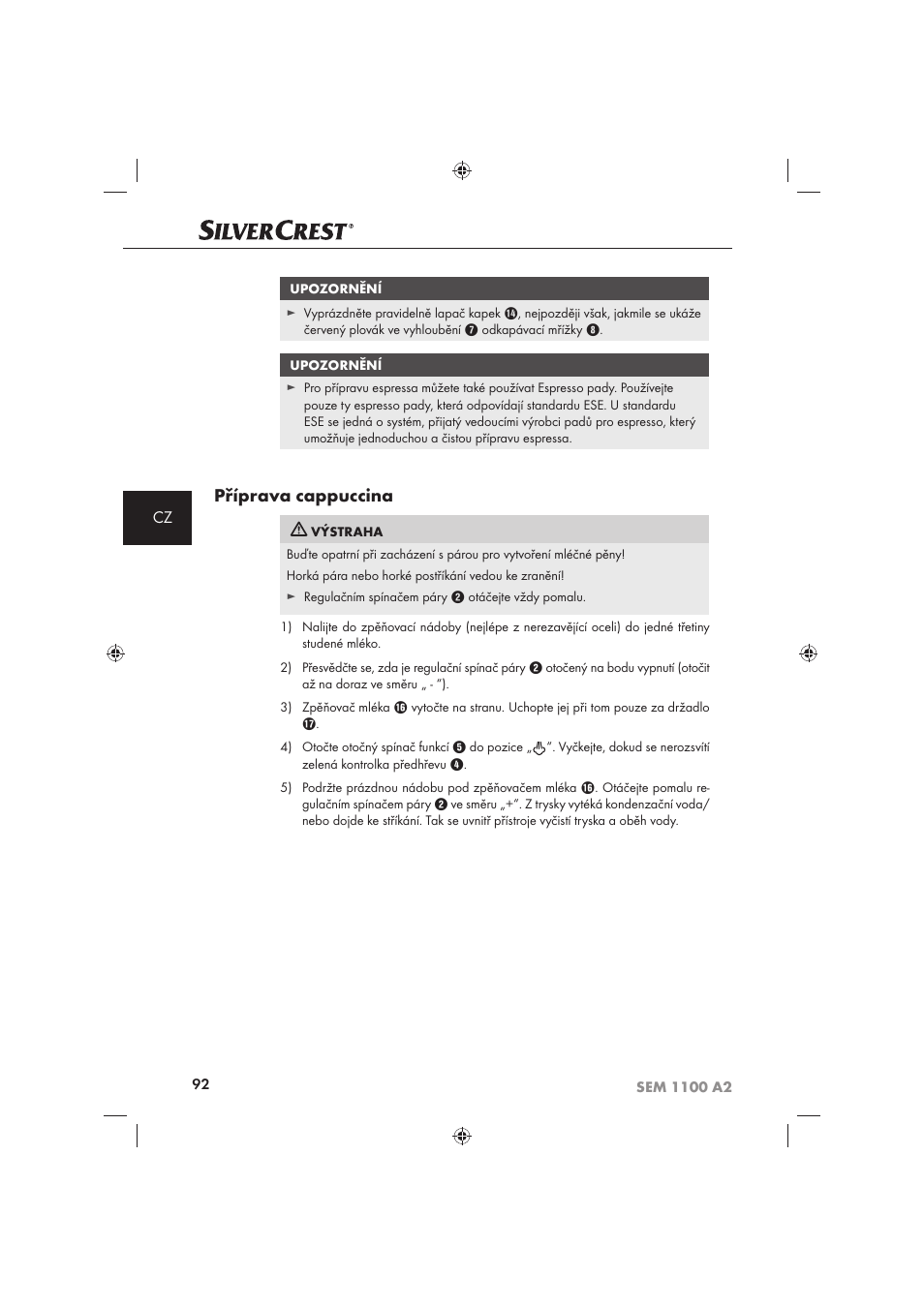 Příprava cappuccina | Silvercrest SEM 1100 A2 User Manual | Page 94 / 142