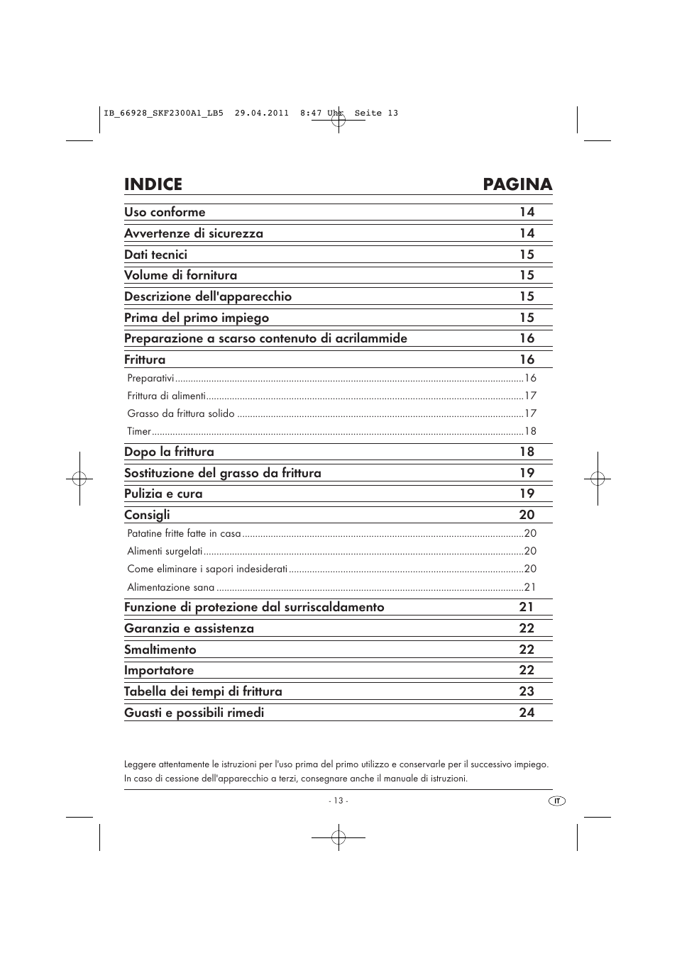 Indice pagina | Silvercrest SKF 2300 A1 User Manual | Page 15 / 63