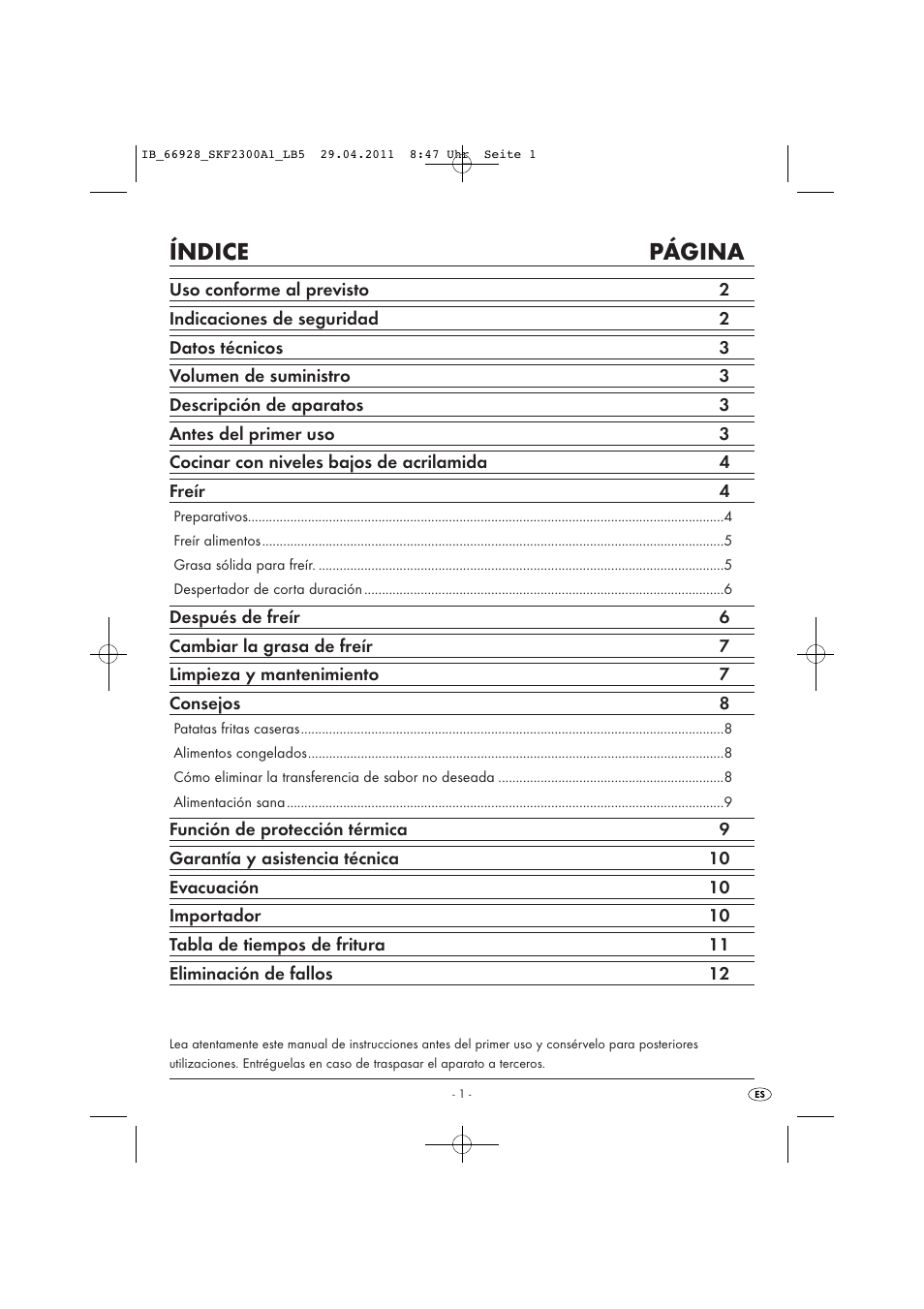 Índice página | Silvercrest SKF 2300 A1 User Manual | Page 3 / 63