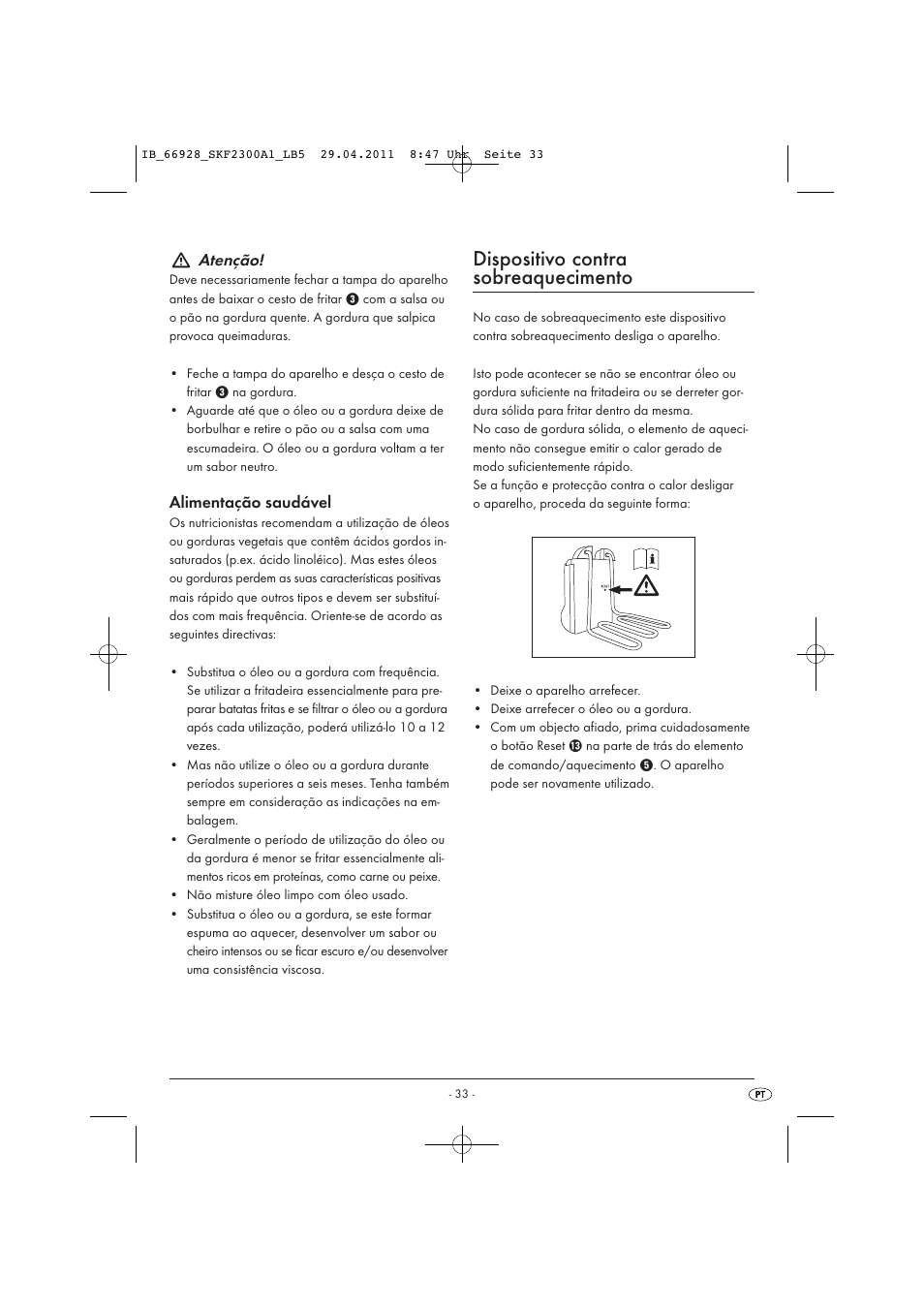 Dispositivo contra sobreaquecimento, Atenção, Alimentação saudável | Silvercrest SKF 2300 A1 User Manual | Page 35 / 63