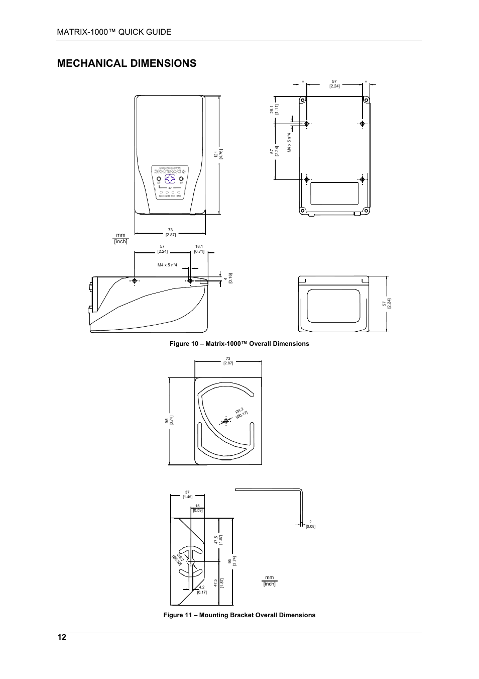 Mechanical dimensions | Datalogic Scanning Reader Matrix-1000 User Manual | Page 12 / 14